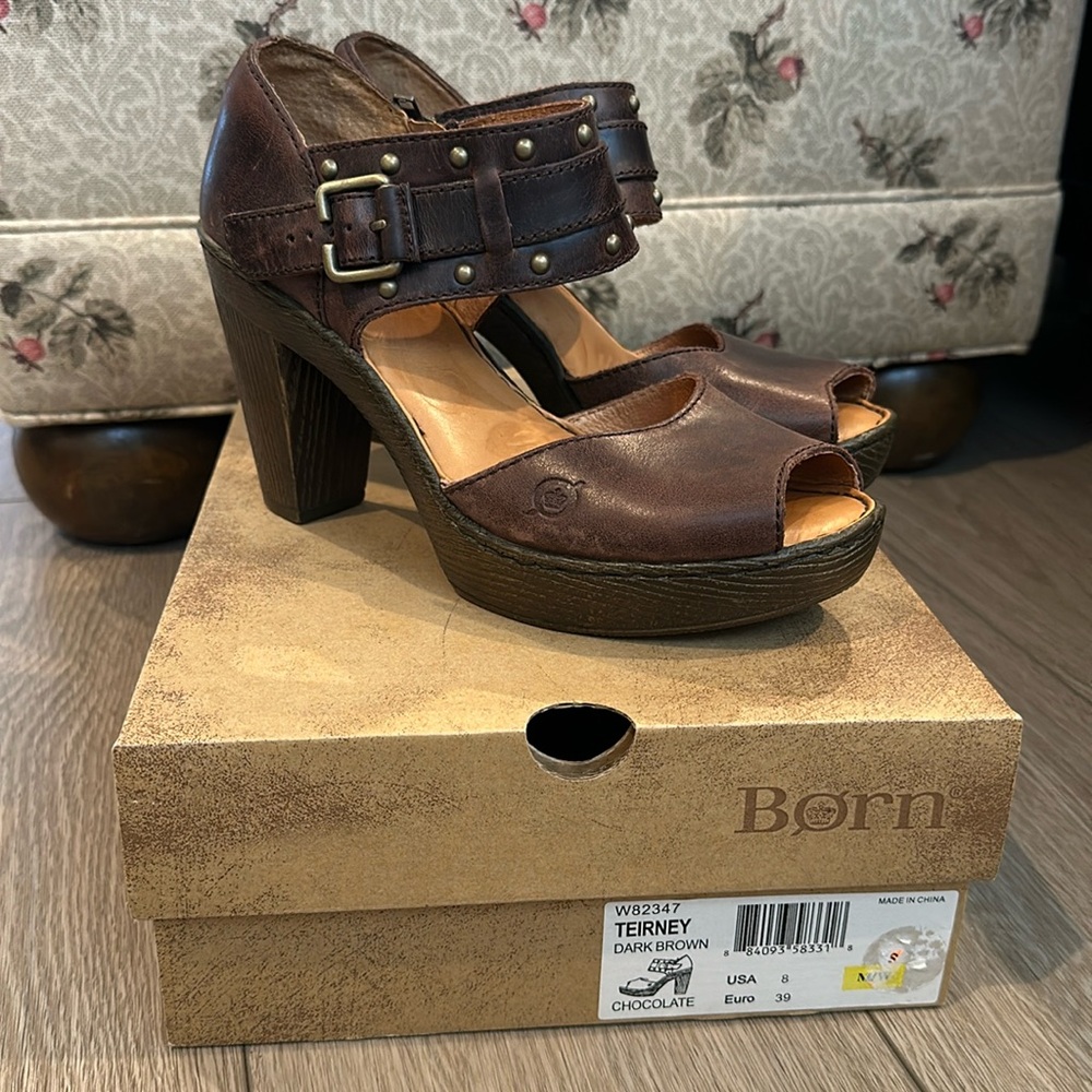 Born Dark Brown Leather Sandals platform